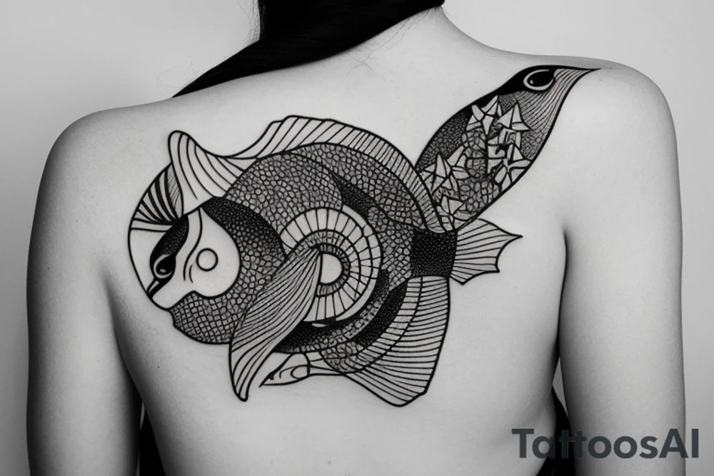 Tattoo on shoulder fishes swimming in circular path tattoo idea