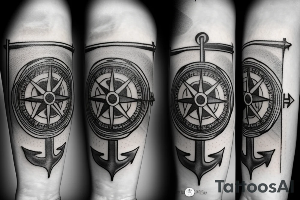compass with anchor attached at bottom tattoo idea