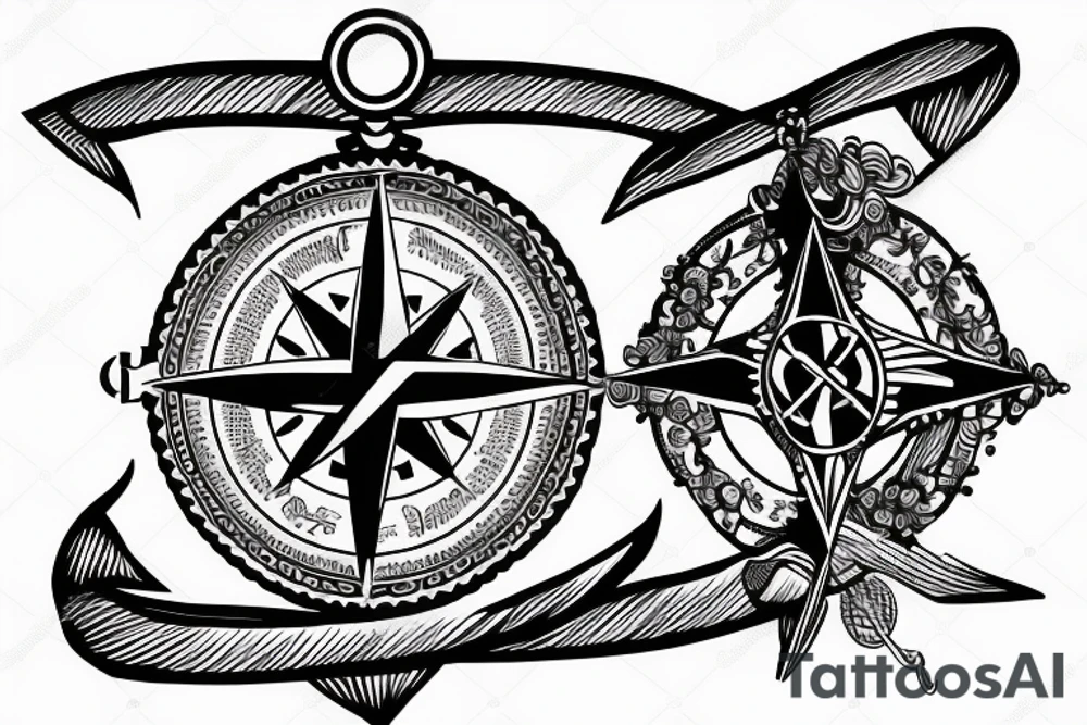 compass with anchor attached at bottom tattoo idea