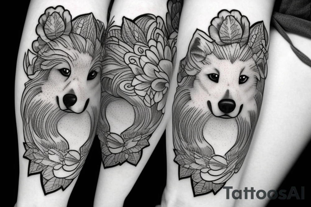 Samoyed among flowers tattoo idea