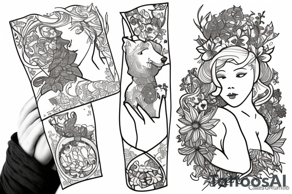 Samoyed and flowers tattoo idea