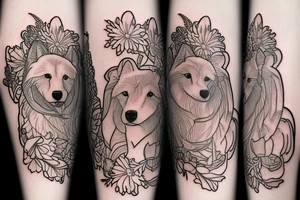Samoyed and flowers tattoo idea