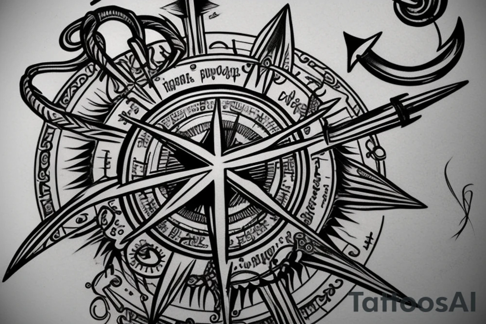 compass with anchor attached at bottom tattoo idea