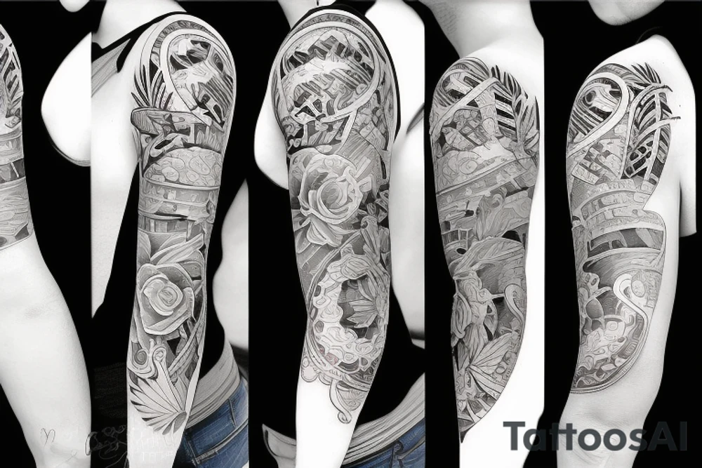 Half sleeve of Baquisimeto city tattoo idea