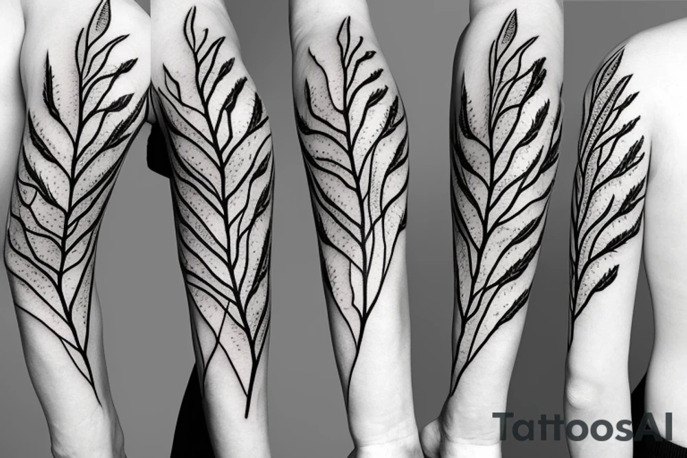 Long Thin branch and leaves tattoo idea