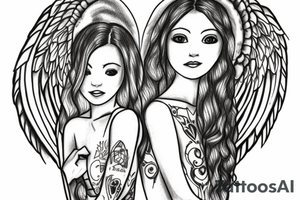 Two angels looking down at earth tattoo idea