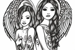 Two angels looking down at earth tattoo idea