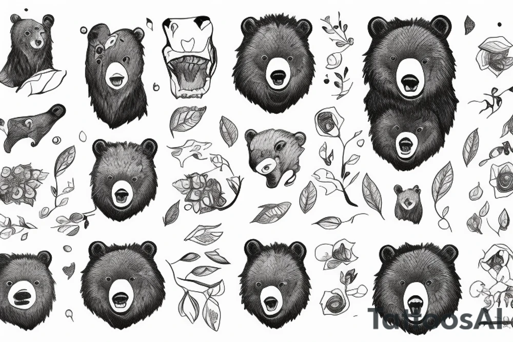 Angry bear house forest tattoo idea