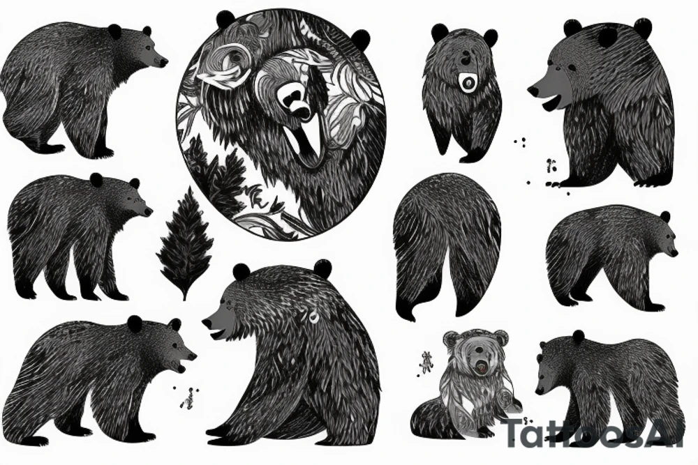 Angry bear house forest tattoo idea
