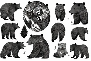 Angry bear house forest tattoo idea