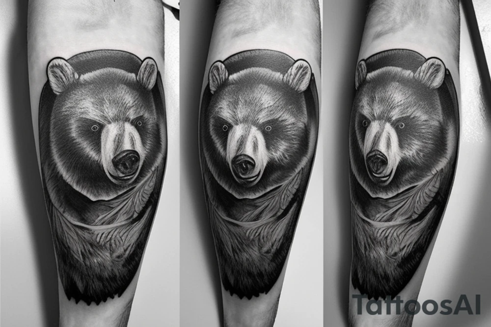 Angry bear house forest tattoo idea