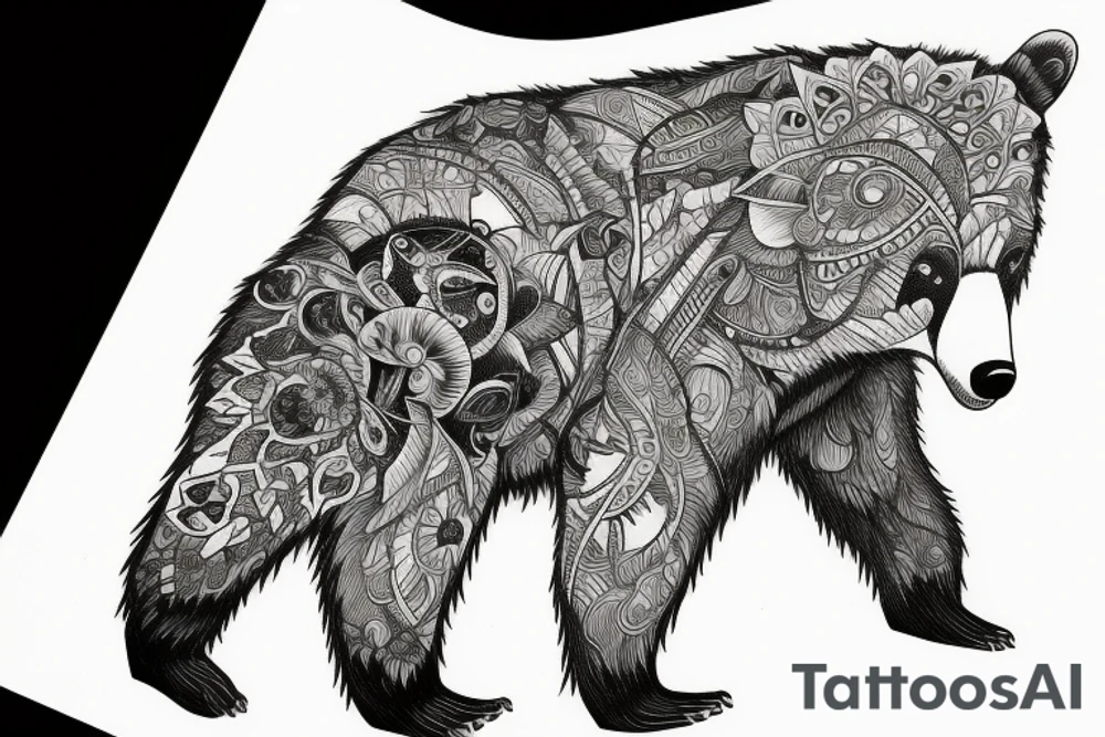 Angry bear house forest tattoo idea
