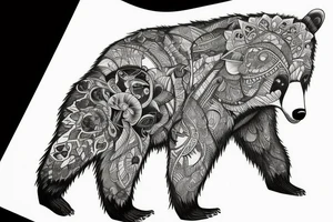Angry bear house forest tattoo idea