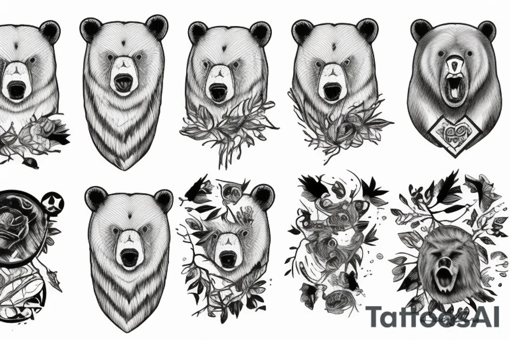 Angry bear house forest tattoo idea