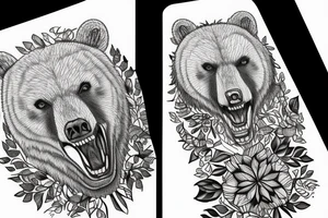 Angry bear house forest tattoo idea