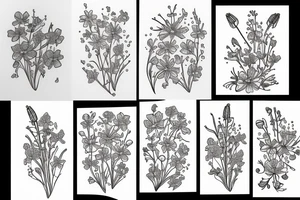 larkspur, Lily, and cosmos flowers tattoo idea