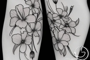 larkspur, Lily, and cosmos flowers tattoo idea