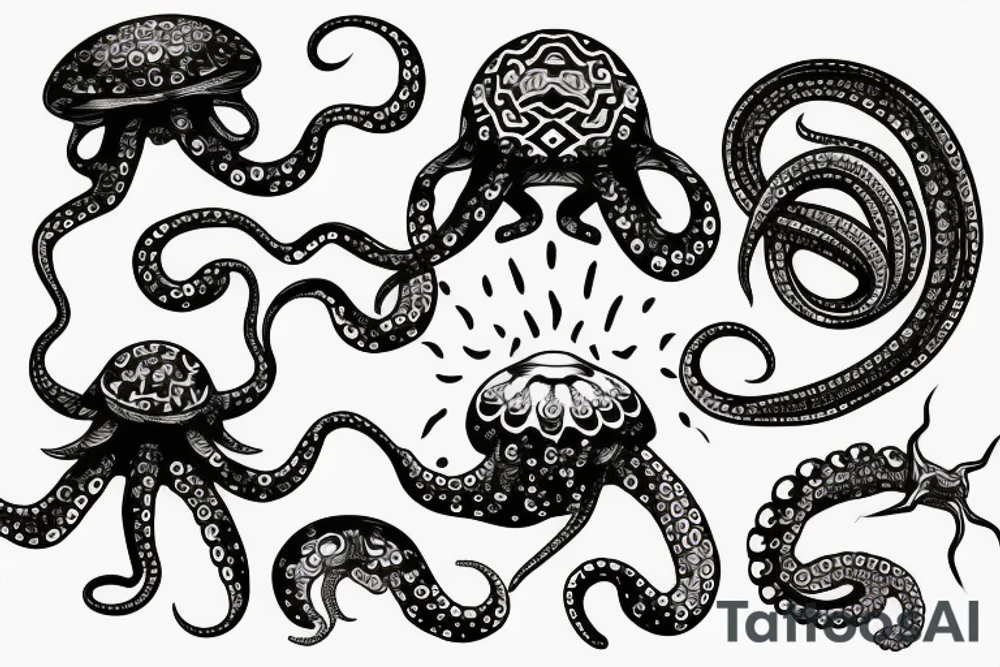 large light shading rising sun sun rays sun rise over ocean small octopus tattoo idea