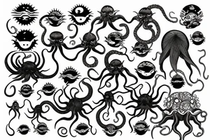 large light shading rising sun sun rays sun rise over ocean small octopus tattoo idea