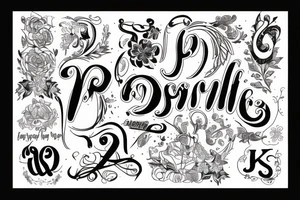 P5 written in fancy lettering with K W J T N inside the P tattoo idea