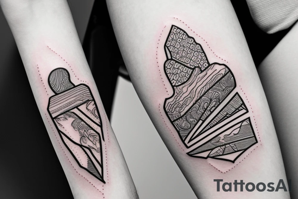 Knife with mountain reflection tattoo idea