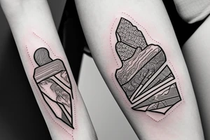 Knife with mountain reflection tattoo idea