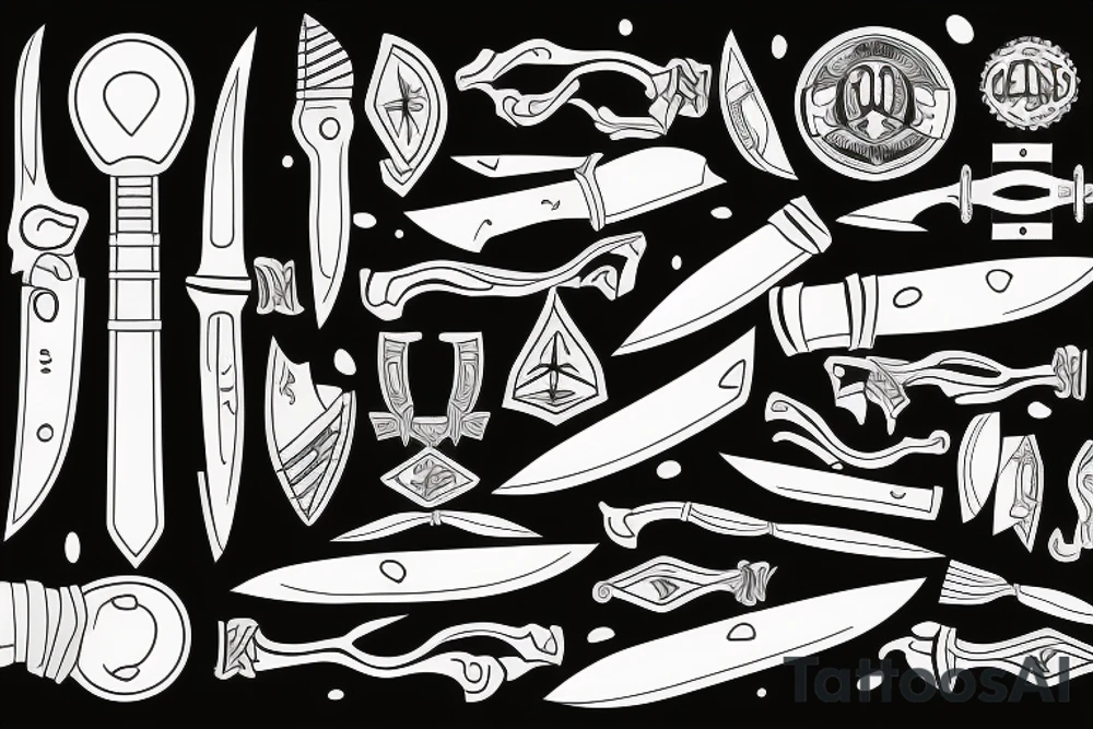 Knife with mountain reflection tattoo idea