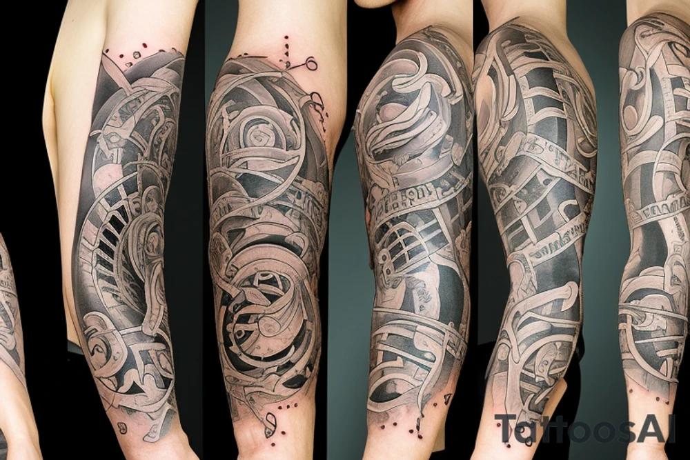 arm sleeve, 6CO2 + 6H2O → C6H12O6 + 6O2, C6H12O6 + 6O2 → 6CO2 + 6H2O tattoo idea