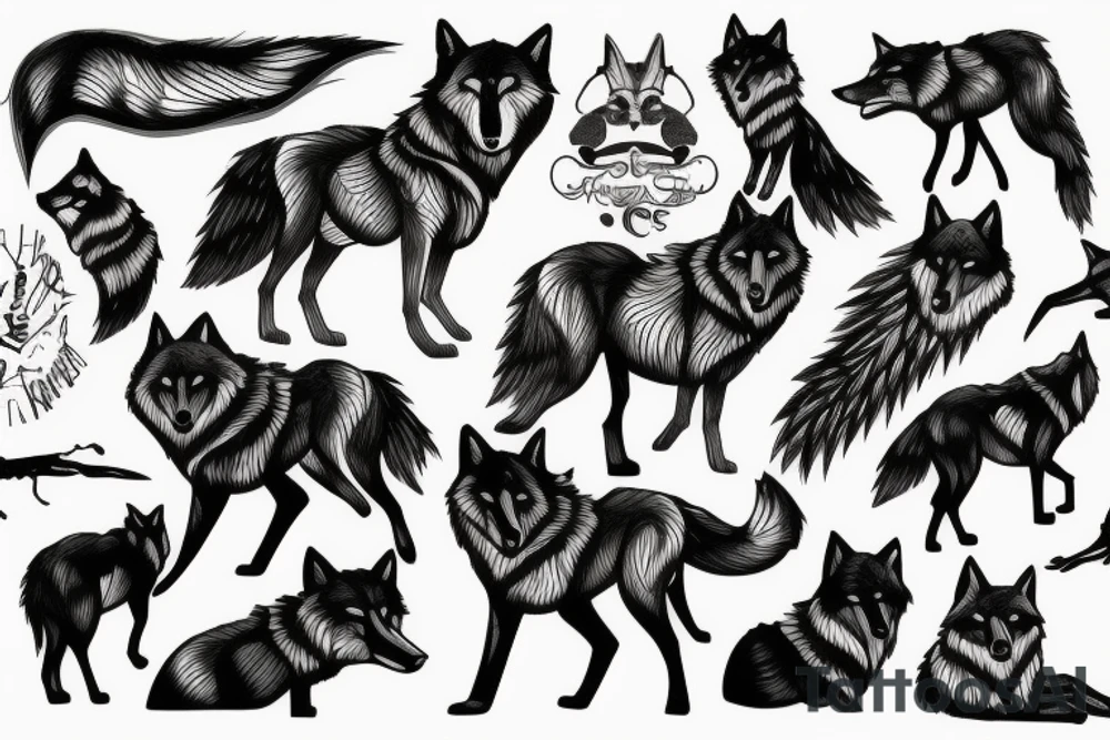 Black wild wolf tattoo idea