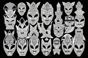 Sri Lankan Mask Geometric Style tattoo idea