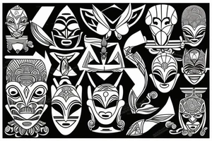 Sri Lankan Mask Geometric Style tattoo idea