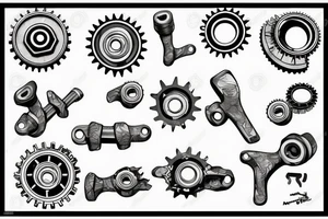 Intermeshing gear set wrenches pistons fire tattoo idea