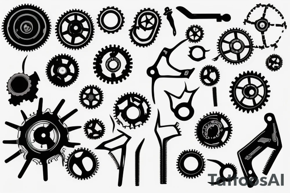 Intermeshing gear set wrenches pistons fire arm sleeve tattoo idea