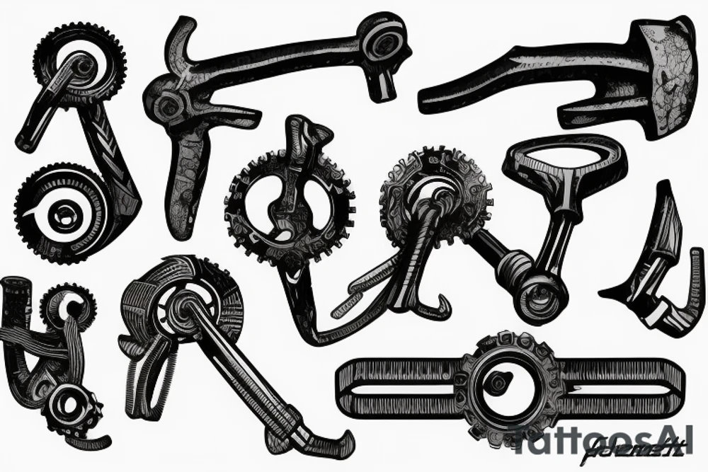 Intermeshing gear set wrenches pistons fire arm sleeve tattoo idea