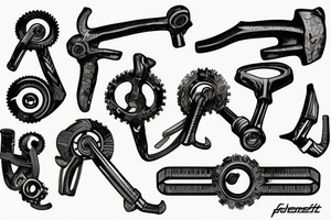 Intermeshing gear set wrenches pistons fire arm sleeve tattoo idea