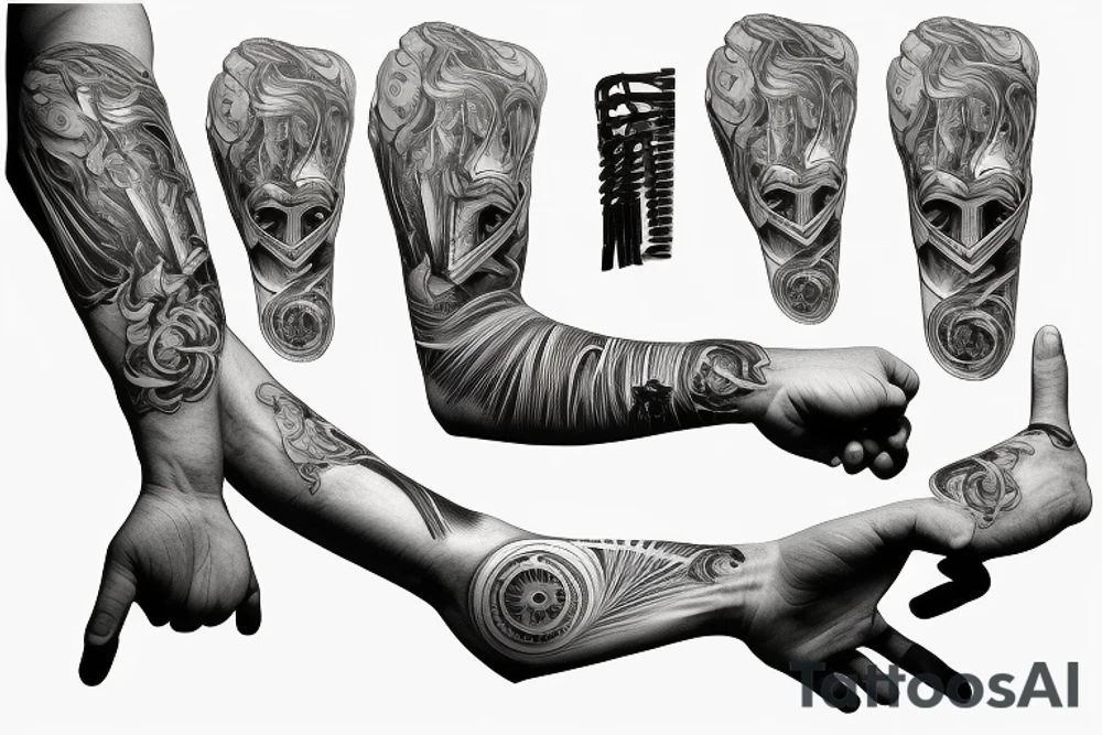Intermeshing gear set wrenches pistons fire arm sleeve tattoo idea
