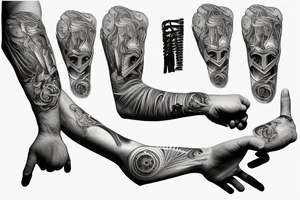 Intermeshing gear set wrenches pistons fire arm sleeve tattoo idea