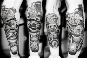 Intermeshing gear set wrenches pistons fire arm sleeve tattoo idea