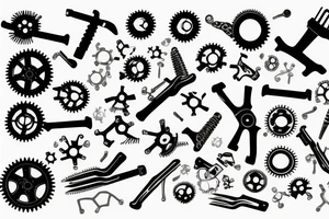 Intermeshing gear set wrenches pistons fire tattoo idea