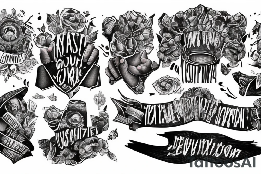 when you fold your hands like in boxing, the combination of the inscriptions justice and cruelty do not combine, but if you pull out your hands and fold the reverse side, then the inscriptions are combined. tattoo idea