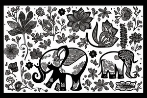 Elephant, flowers, cat tattoo idea