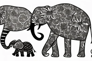 Elephant, flowers, cat tattoo idea