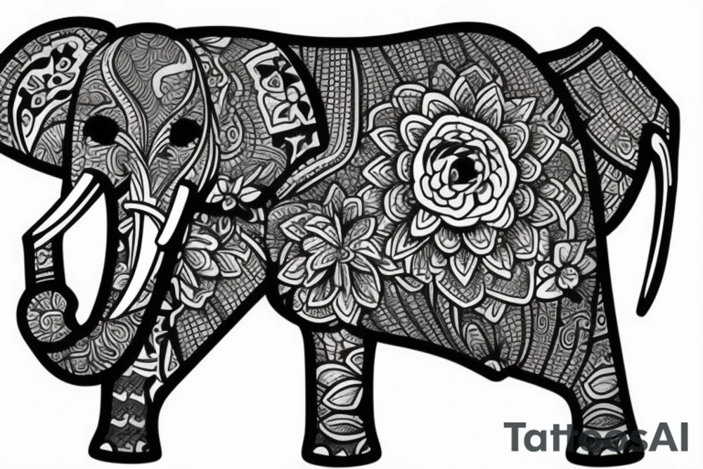 Elephant, flowers, cat tattoo idea