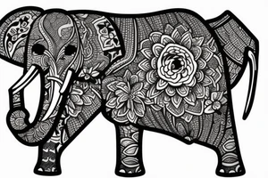 Elephant, flowers, cat tattoo idea