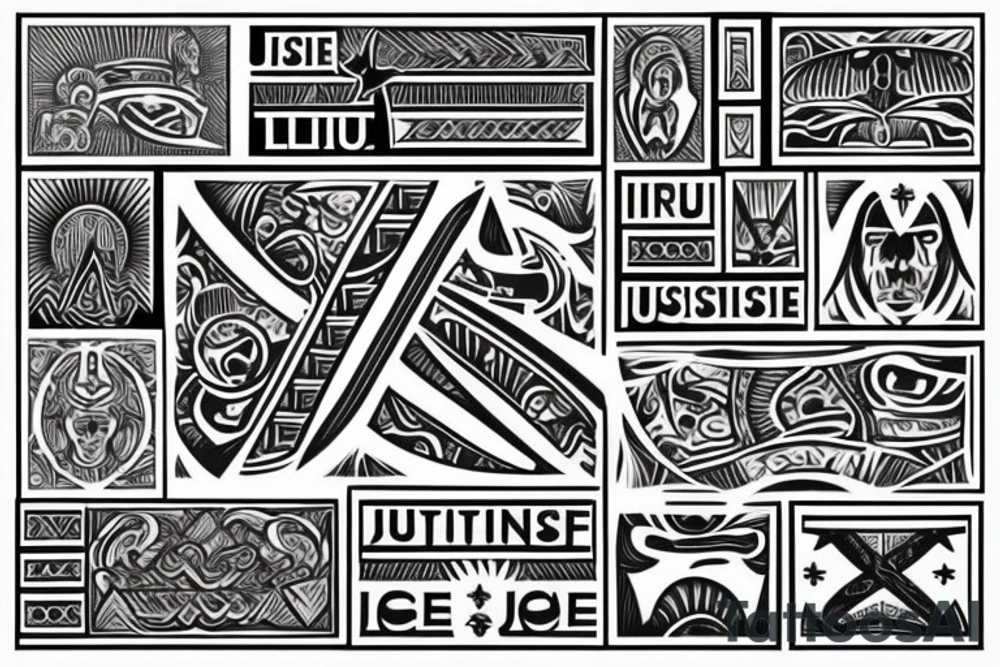 write the word justice in Latin letters tattoo idea