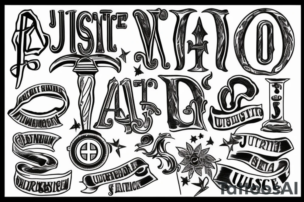 write the word justice in Latin letters tattoo idea