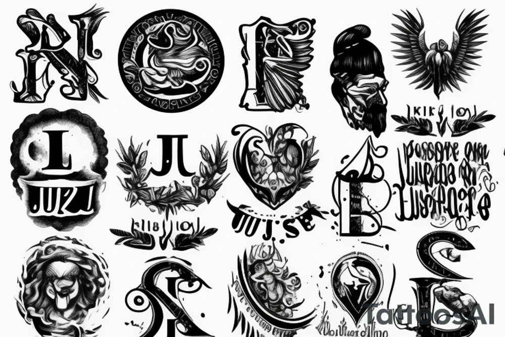 write the word justice in Latin letters tattoo idea