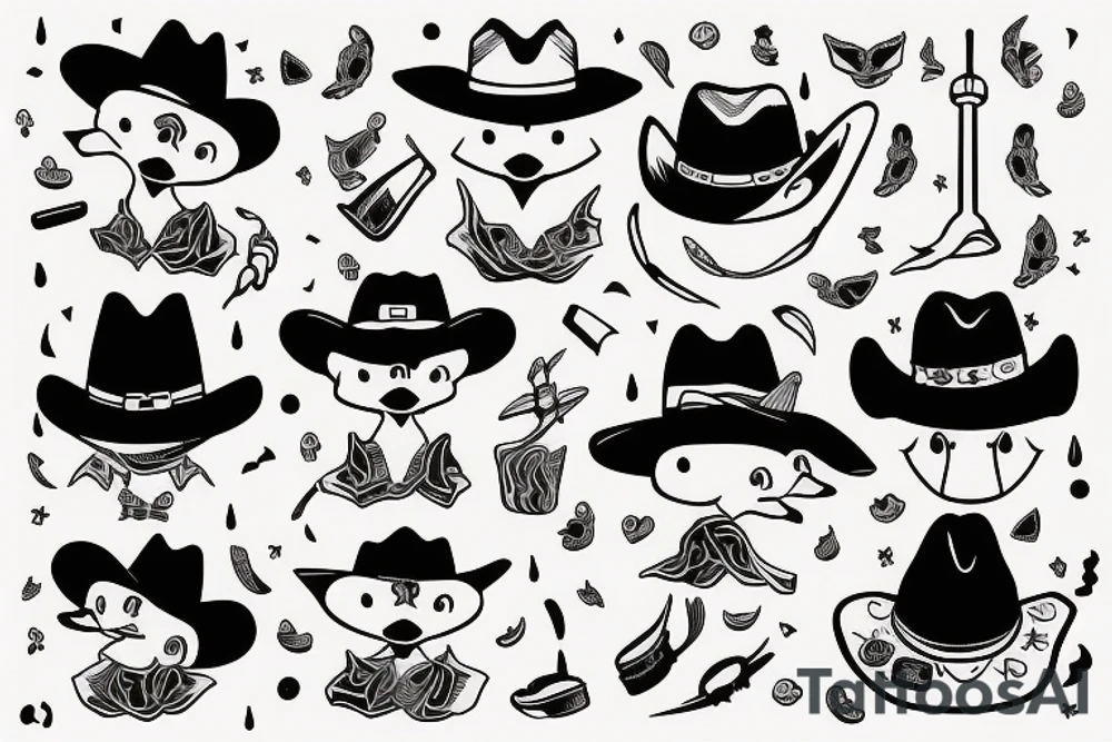 cute duck with a black cowboy hat tattoo idea