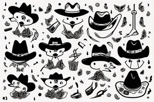 cute duck with a black cowboy hat tattoo idea