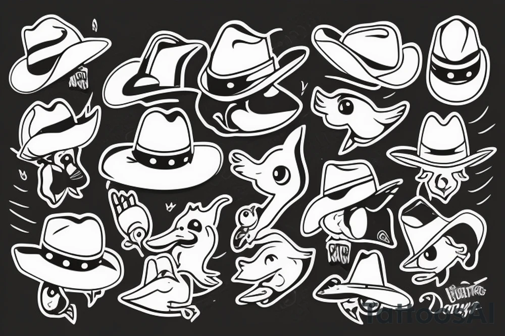 cute duck with a cowboy hat tattoo idea